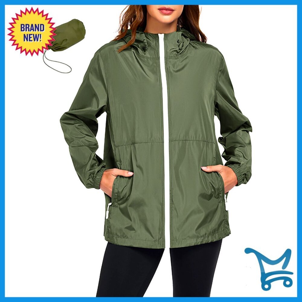 Waterproof Packable Hooded Rain Jacket Lightweight Windbreaker Outdoor Active